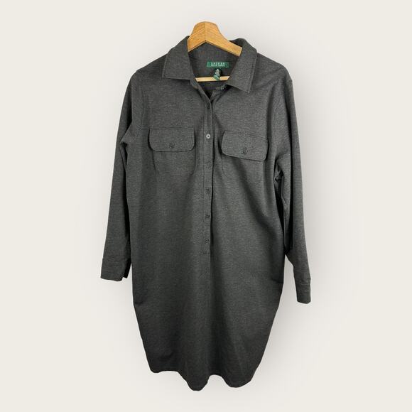 Ralph Lauren LRL sz 1X Ponte Knit Long Sleeve Button Shirt Tunic Dress Stretch - Picture 1 of 9